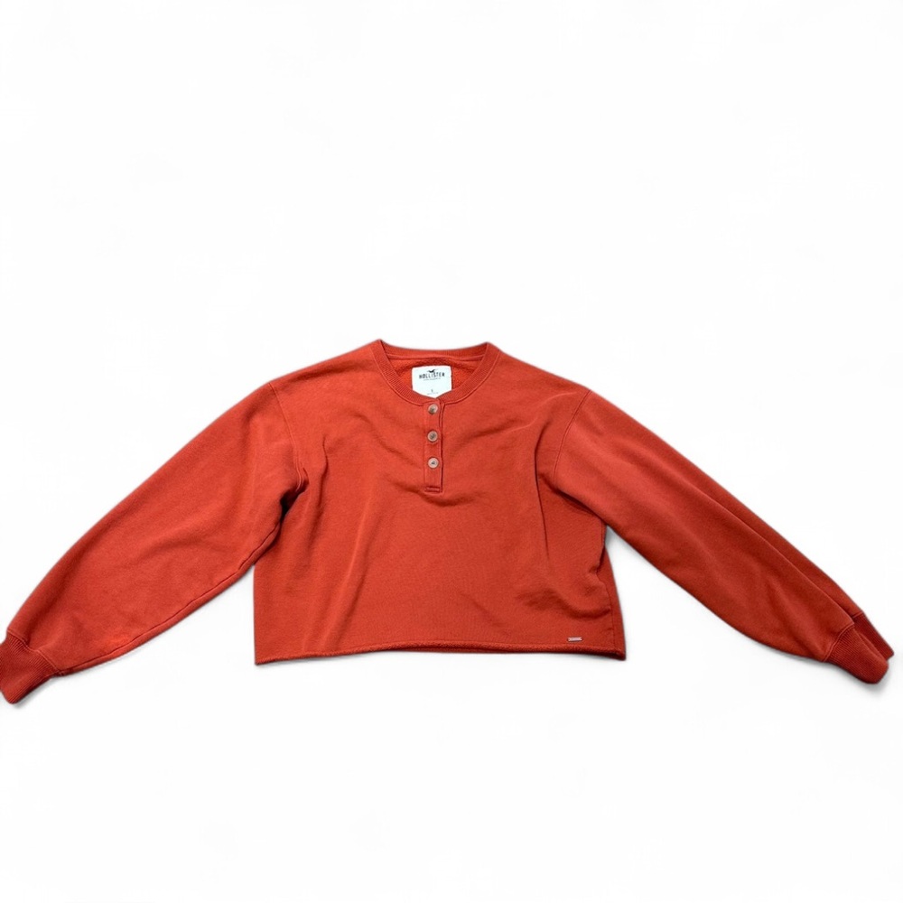 Hollister Sweater Cropped Small Pullover Orange Henley Casual